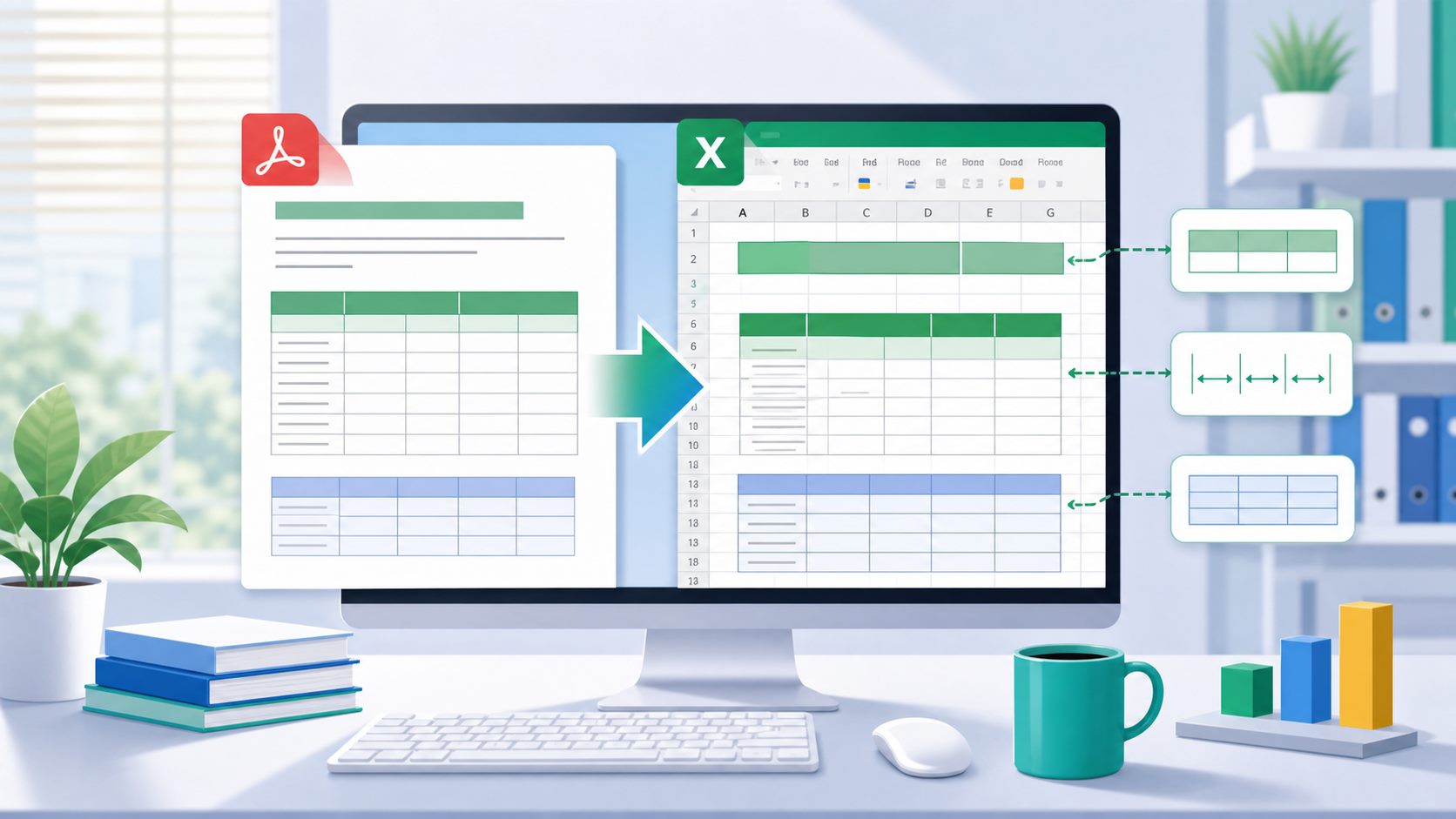 PDF 转 Excel 后保留列宽与合并单元格的办公效率示意图