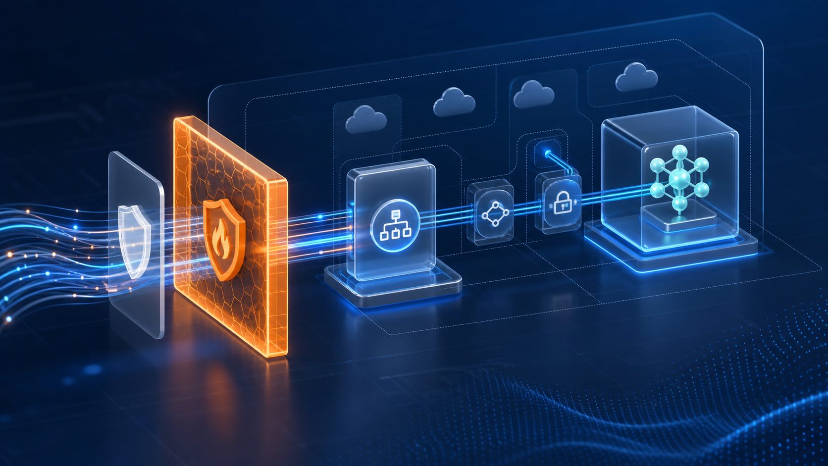 AWS 发布 Amazon Bedrock AgentCore Runtime 与 AWS WAF 安全接入方案的科技要闻配图，展示企业 AI 应用流量经由 WAF、防护网关和私有网络端点进入运行时服务节点。
