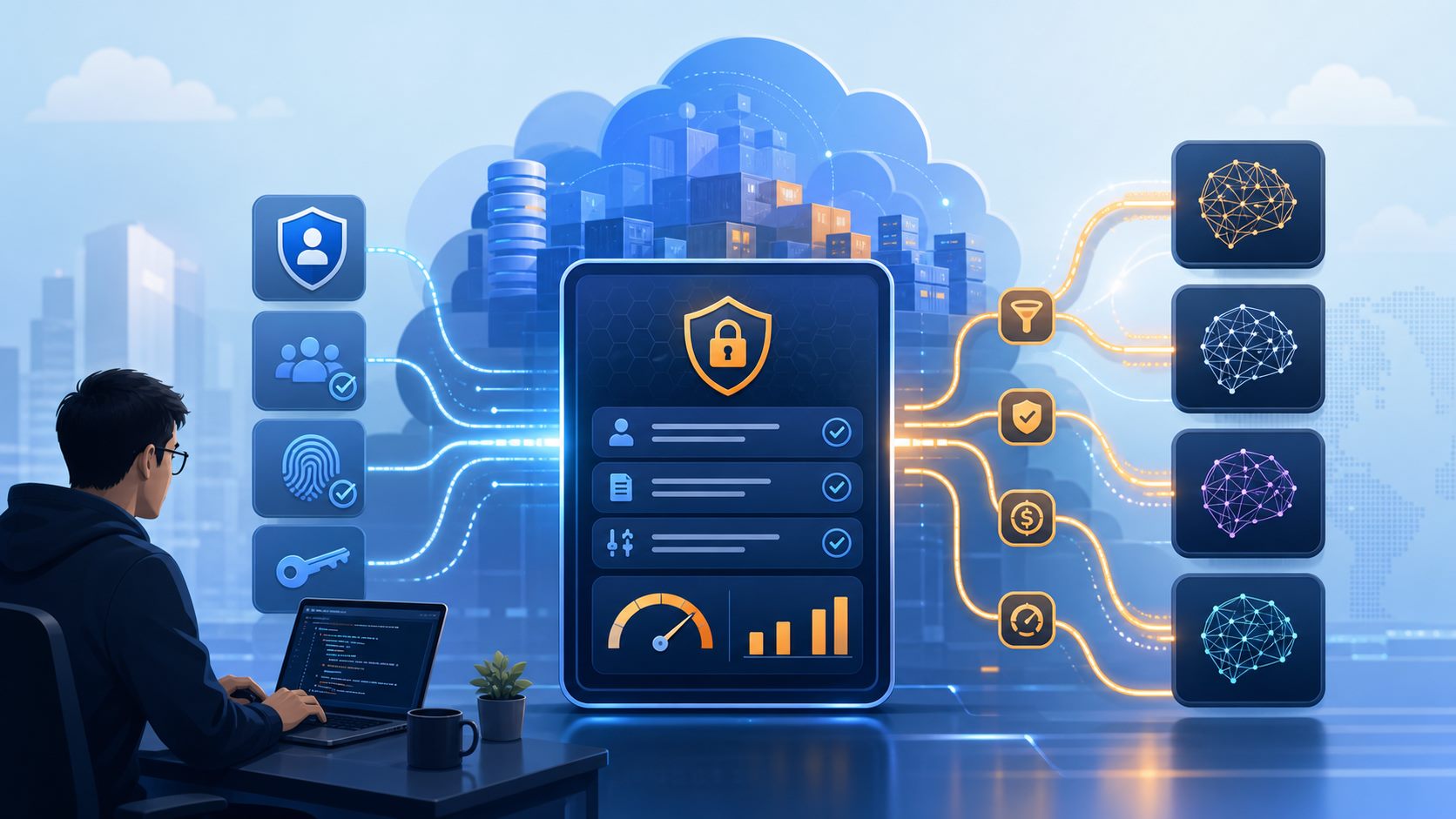 AWS 发布 Claude apps gateway for AWS 的科技要闻配图，展示企业开发团队通过统一网关接入 Claude Code、Claude Desktop 与云端 AI 服务的身份、策略和费用控制链路