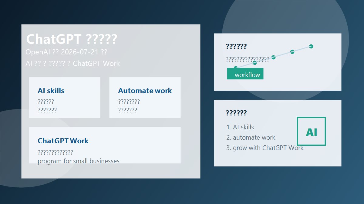 OpenAI 推出 ChatGPT 小企业计划的科技要闻配图，展示小型团队工作台、聊天助手、任务自动化流程和经营数据看板